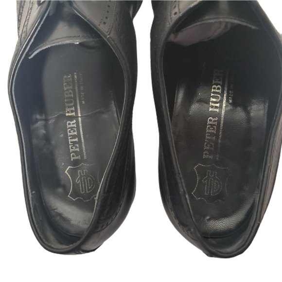 PETER HUBER Dress Shoes Mens 9.5 Black Leather Cap Toe Derby Vibram Sole Italy main image 6